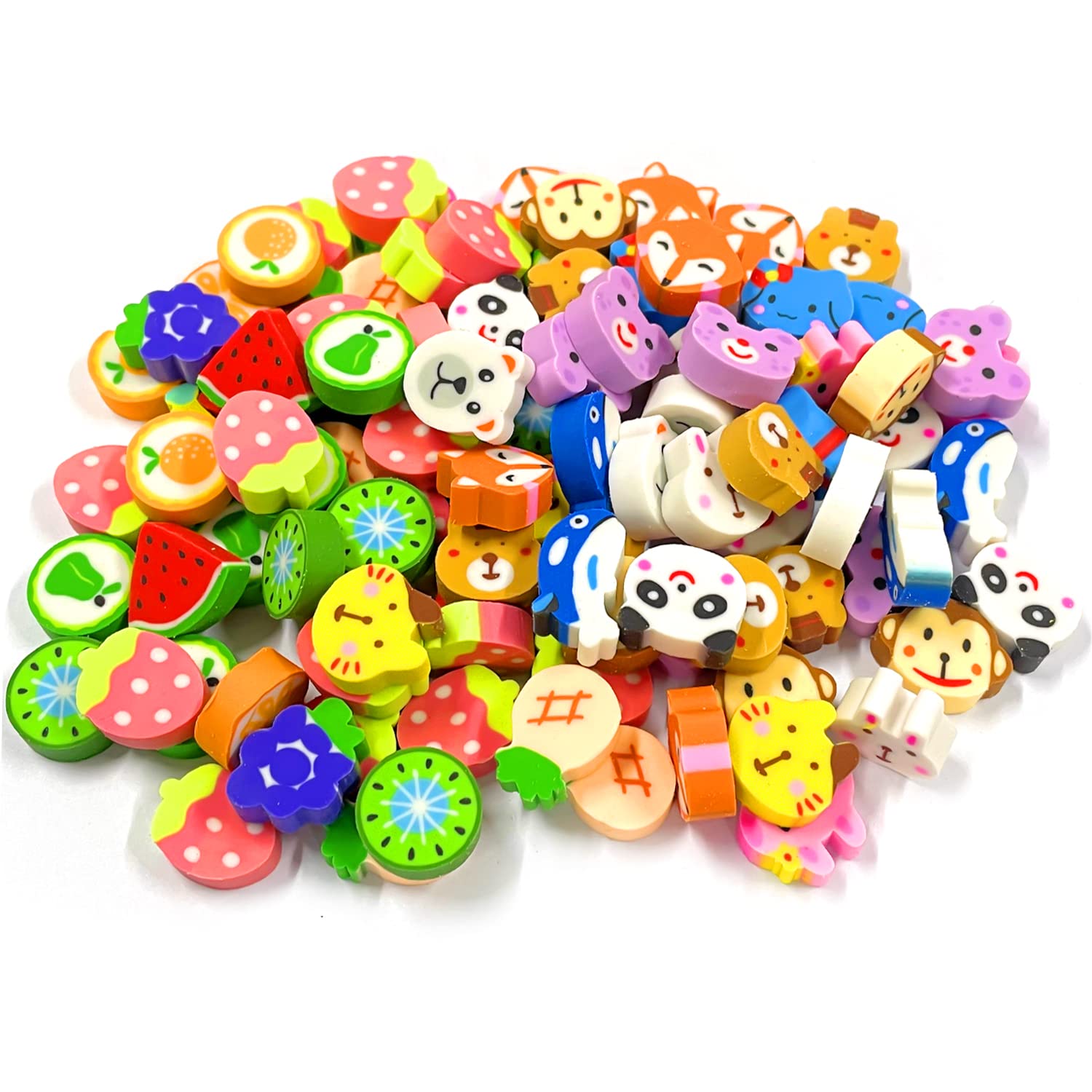 NINVVS 100 Pieces of Children's erasers, Cute Animal erasers, Pencil erasers, Cartoon erasers, Suitable for Homework Rewards, Classroom Rewards prizes, Children's Gifts (ETXPC1)