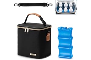 BABEYER Breastmilk Cooler Bag with Ice Pack Fits 6 Baby Bottles Up to 9 Ounce, Baby Bottle Bag with Shoulder Strap for Nursing Mom Daycare, Black
