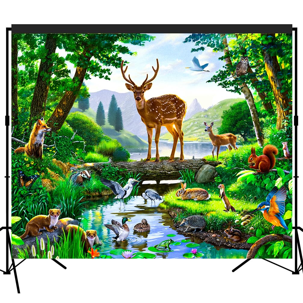 Musykrafties Woods Animals Deer by Lake Scenic Backdrop Large Banner Photography Studio Fabric Background Photobooth Prop 7x6feet #2210