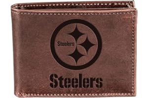 Evergreen Team Sports America NFL Pittsburgh Steelers Brown Wallet | Bi-Fold | Officially Licensed Stamped Logo | Made of Leather | Money and Card Organizer | Gift Box Included