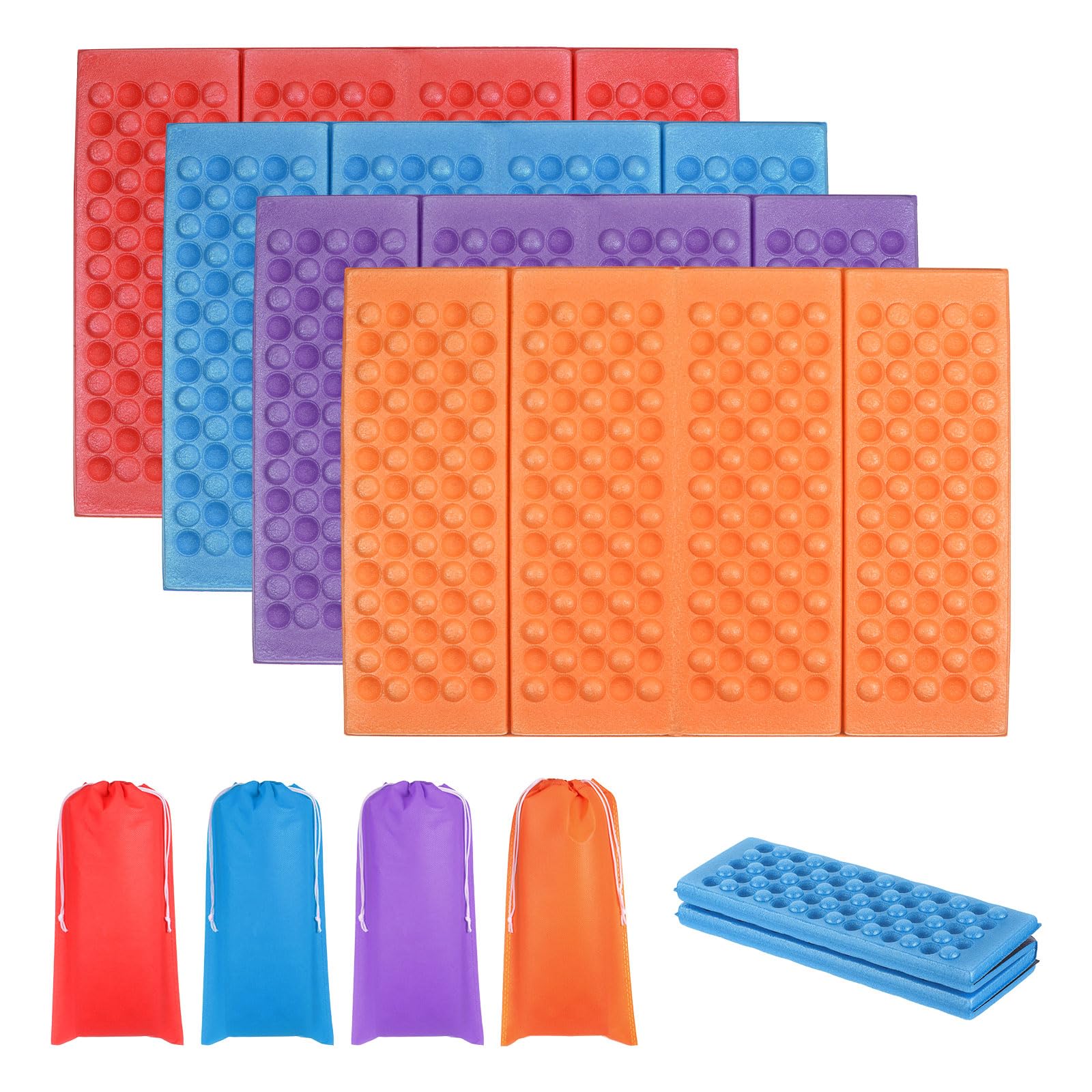 PATIKIL Foldable Seat Pad, 4 Pack Camping Sitting Pad 14"x10" Waterproof XPE Foam Outdoor Sitting Mats with Carry Bag for Picnic Hiking Stadium Travel, (Red, Purple, Blue, Orange)