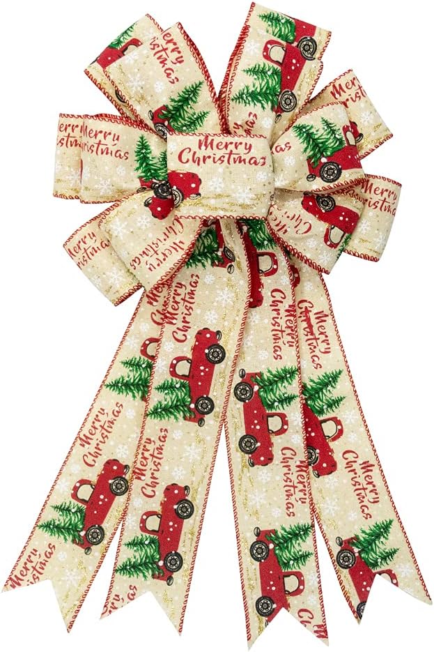 Bows & Ribbons - Large Christmas Wreath Bows, Christmas Red Car Burlap Ribbon Bows for Wreaths - Large Tree Topper Bows for Christmas Home Garden Indoor Outdoor Decoration Wreath Ornament Supplies