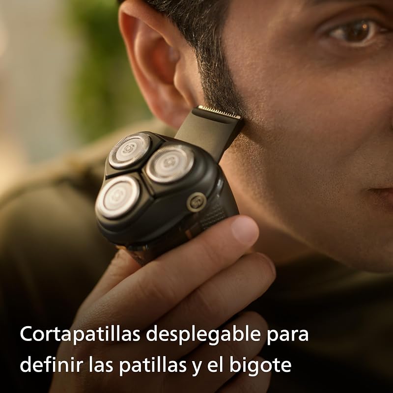 Serie 3000 Afeitadora Eléctrica Hombre, Máquina de Afeitar Barba con Cortapatillas, 27 cuchillas, Cuida la piel, 60min de uso, En Seco y Húmedo, Recargable, Funda, Base Carga, S3342/13, Negro