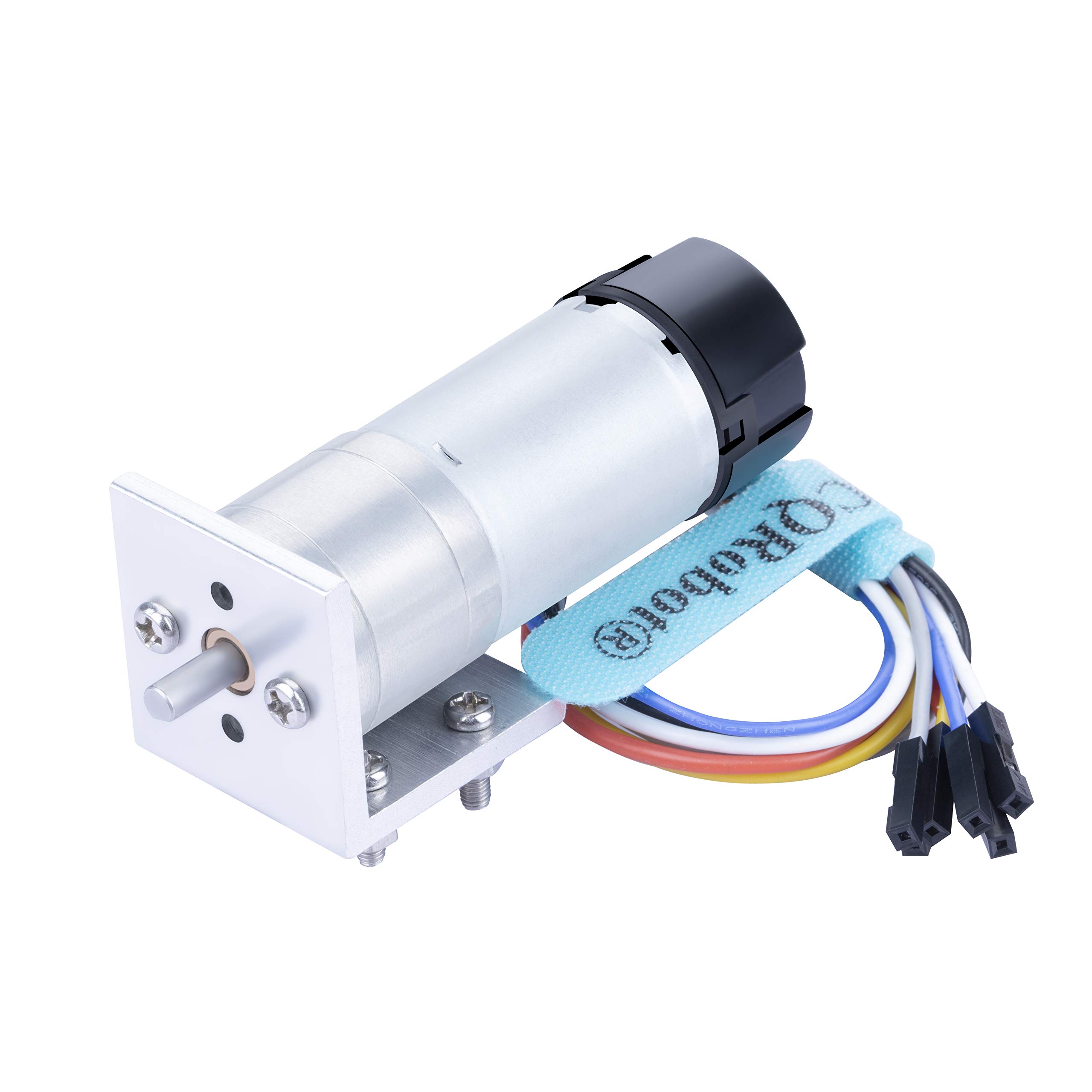 CQRobot 34.01:1 LP Metal DC Geared-Down Motor 25Dx66.5L mm 3W/6V with 48 CPR Encoder and Fix Bracket. 170 RPM/3.5 kg.cm (49 oz.in), D-Shaped Output Shaft 4 mm/12.5 mm (Diameter/Length).