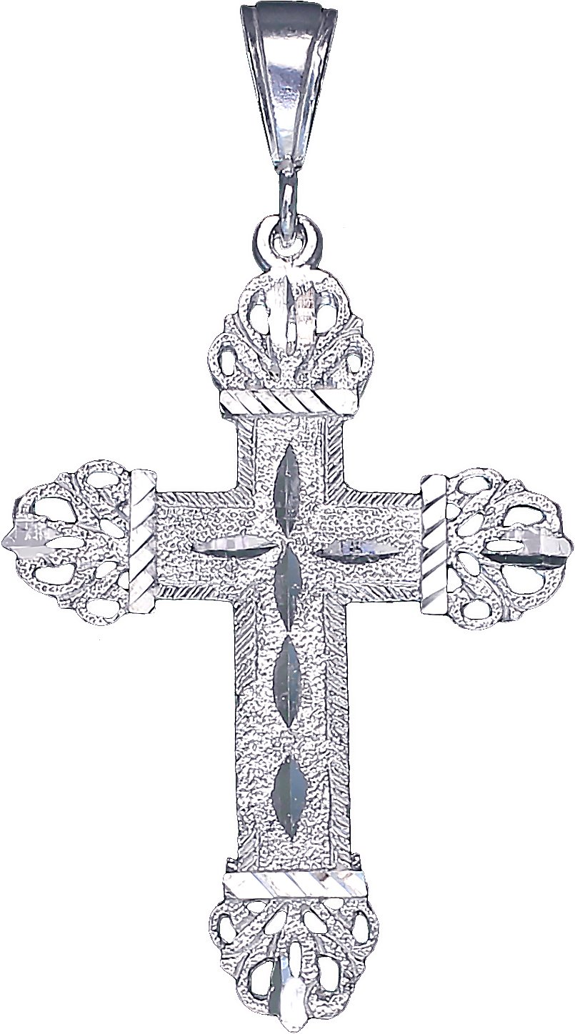 Sterling Silver Cross Without Jesus Pendant Necklace Diamond Cut Finish and Chain