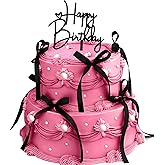 ABRRLO 10 PCS Black Bow Cake Toppers with Happy Birthday Sign - Vintage Ribbon Cupcake Toppers for Birthday Party Decorations Coquette Theme Anniversary Wedding Decor Cake Decorating Supplies (Black)
