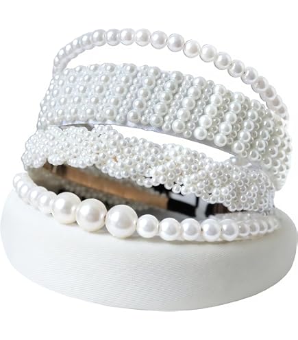 5PK White Pearl Headbands for Women Girls Dainty Bling Faux Pearls Hair Accessor 5PK White Pearl Headbands for Women Girls Cute Pearl dainty  main image 3