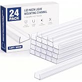 24 Pcs 3/8" x 9/16" x 9/16" Rope Light Track Plastic Channel U Clear PVC Light Mounting Track Led Neon Flex Mounting Holder for Wall Outdoor Indoor, 3.3ft Long