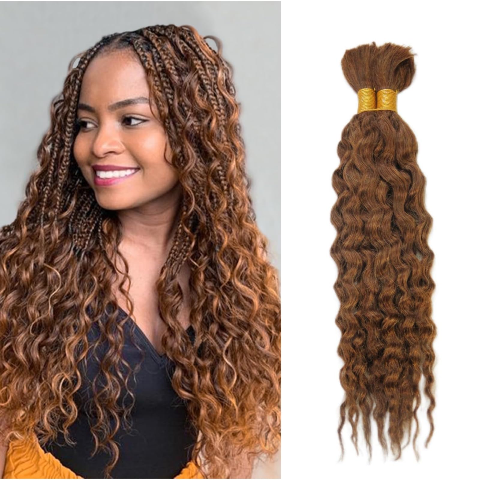 18 Inch Human Hair for Braiding - Wet and Wavy Curly Extension Bulk Hair - 2 Pack/100g — image 1