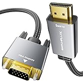 HDMI to VGA Adapter Cable 6FT [Metal Case, Nylon Cable] 1080P@60Hz HDMI Male to VGA Male Uni-Directional Braided Cord for Com