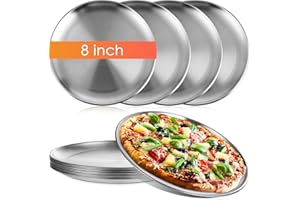Thenshop 8 Pieces Stainless Steel Round Pizza Pans, 8 Inch, Rust Free, Reusable, Dishwasher Safe, Ideal for Baking, Serving, and Displaying
