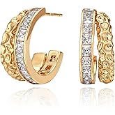 WEARON Gold Hoop Earrings for Women Dainty 14K Gold Plated Open Hoop Earrings 925 Sterling Silver Post Chunky Earrings for Her Everyday Jewelry