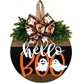 Halloween Ghost Wreath, Wooden Halloween Ghost Door Sign Wreath Decorations for Front Door Hanger
