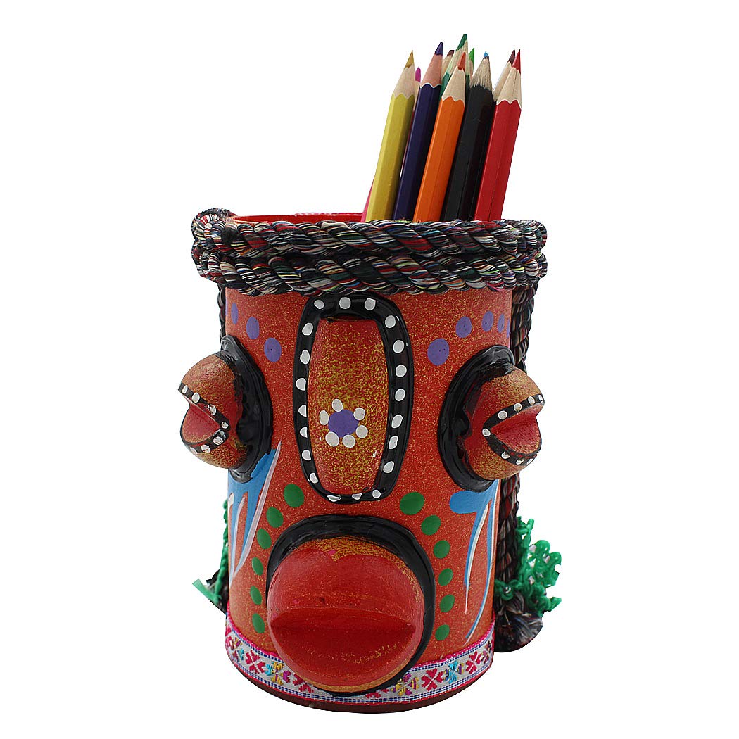SIPLIV Creative Handmade Pen Holder Ethnic Style Painted Pen Holder for Pen Collection Desk Supplies Organizer Gift for Desk Office Classroom Home, Orange
