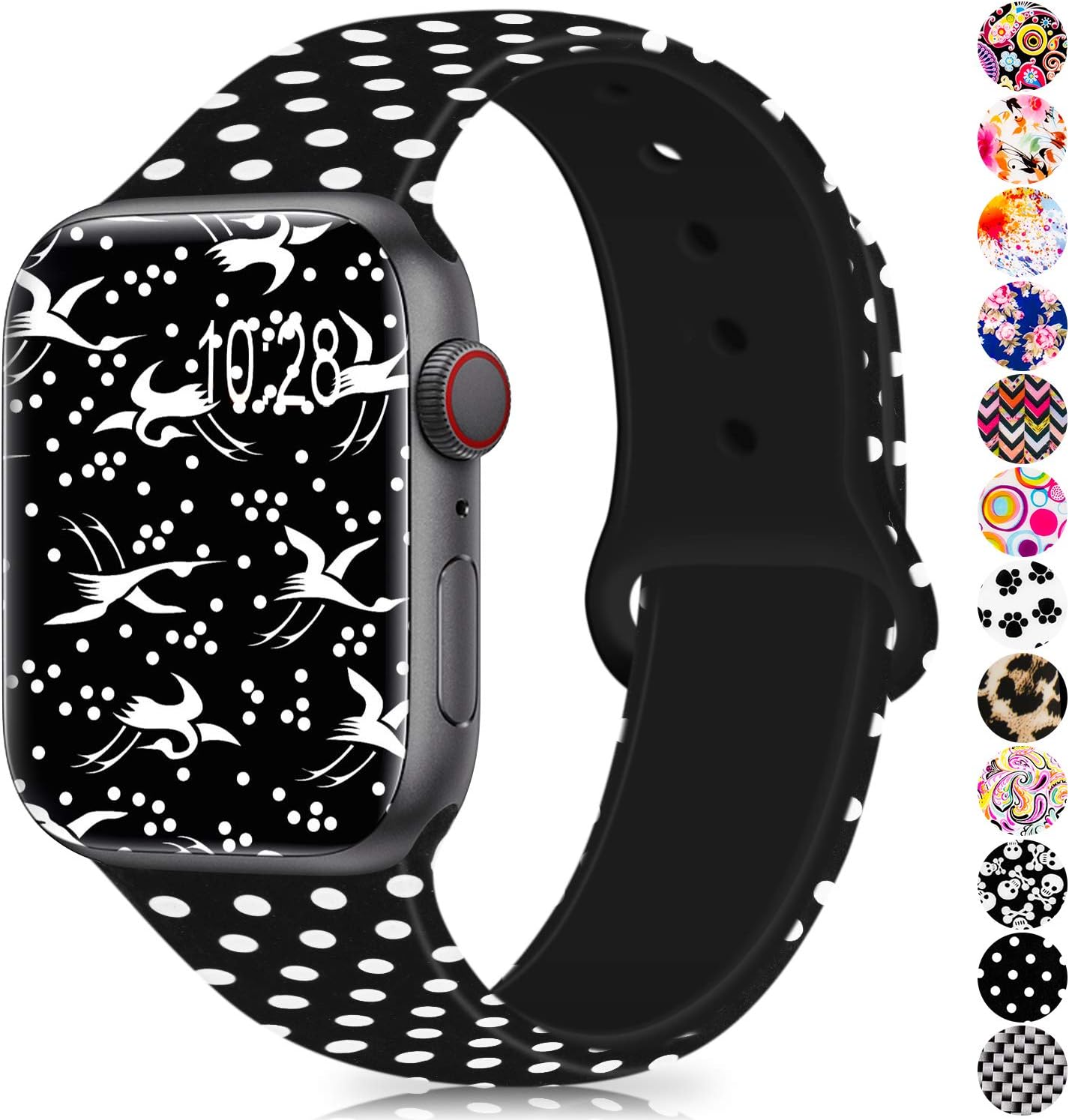 GeekSpark Compatible with Apple Watch Band 38mm 40mm 42mm 44mm,Soft Silicone Fadeless Pattern Printed Replacement Bands for iWatch Series 5,4,3,2,1/Women Men Dot 42mm 44mm S/M