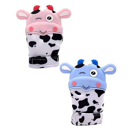 WISHKEY Silicone Teething Mitten, Teether Gloves Toy for Babies (Multicolour), 2 Pieces