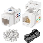 [UL Listed] Cable Matters 25-Pack 10Gbps Cat6 Keystone Jacks, White | Includes Punch-Down Stand, RJ45 Keystone Jack for Patch Panel and Wall Plate, Ethernet Modular Jack
