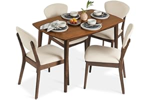 Best Choice Products 5-Piece Dining Set, Compact Mid-Century Modern Table & Chair Set for Home, Apartment w/ 4 Chairs, Padded Seats & Backrests, Wooden Frame - Walnut/Cream