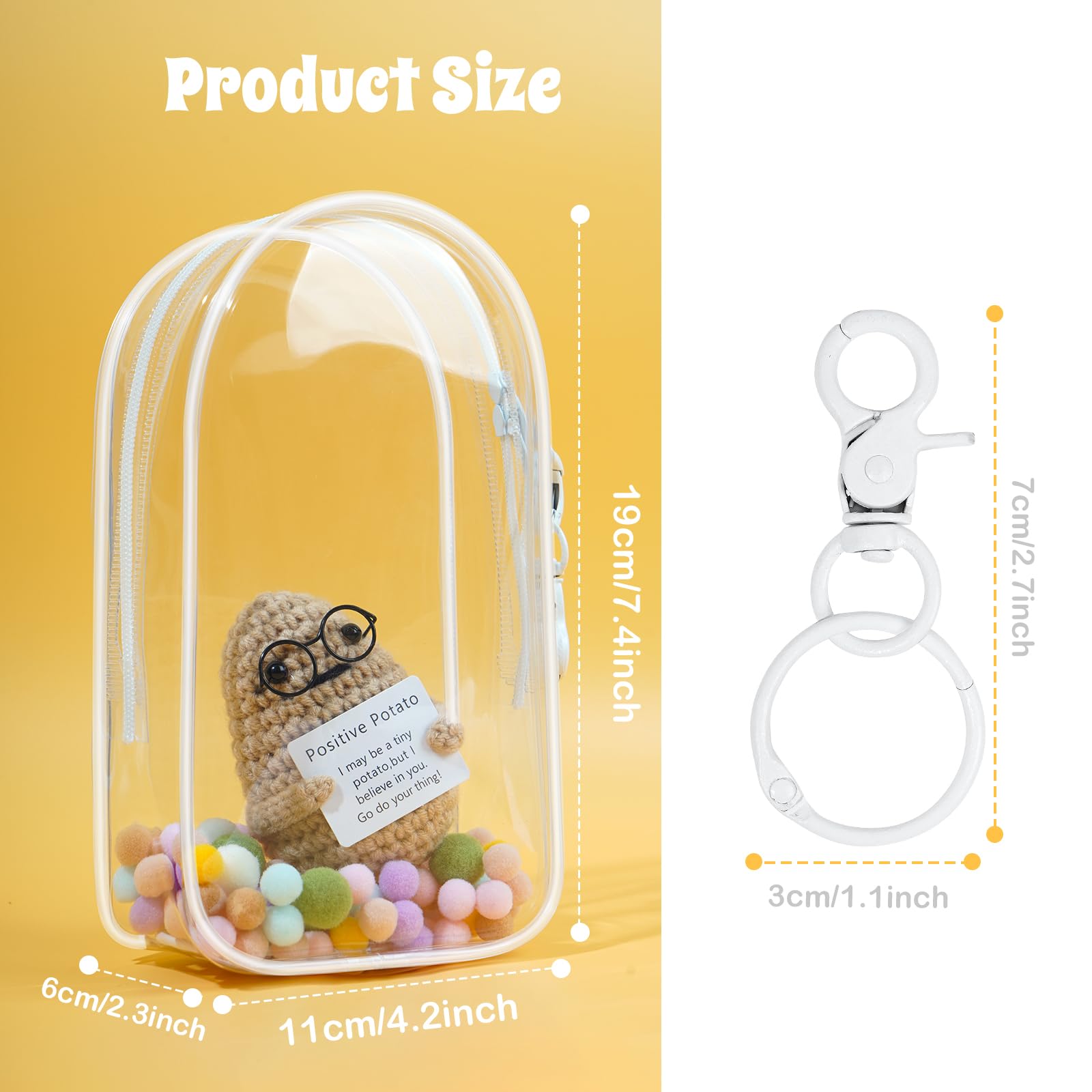 Clear Figure Display Bag with Keychain for Doll, Positive Doll Storage Bag, Pouch Keychain Charms for Collectibles (with Zipper- Waterproof) Building Block Storage Bag,8.2 * 4.6 inch