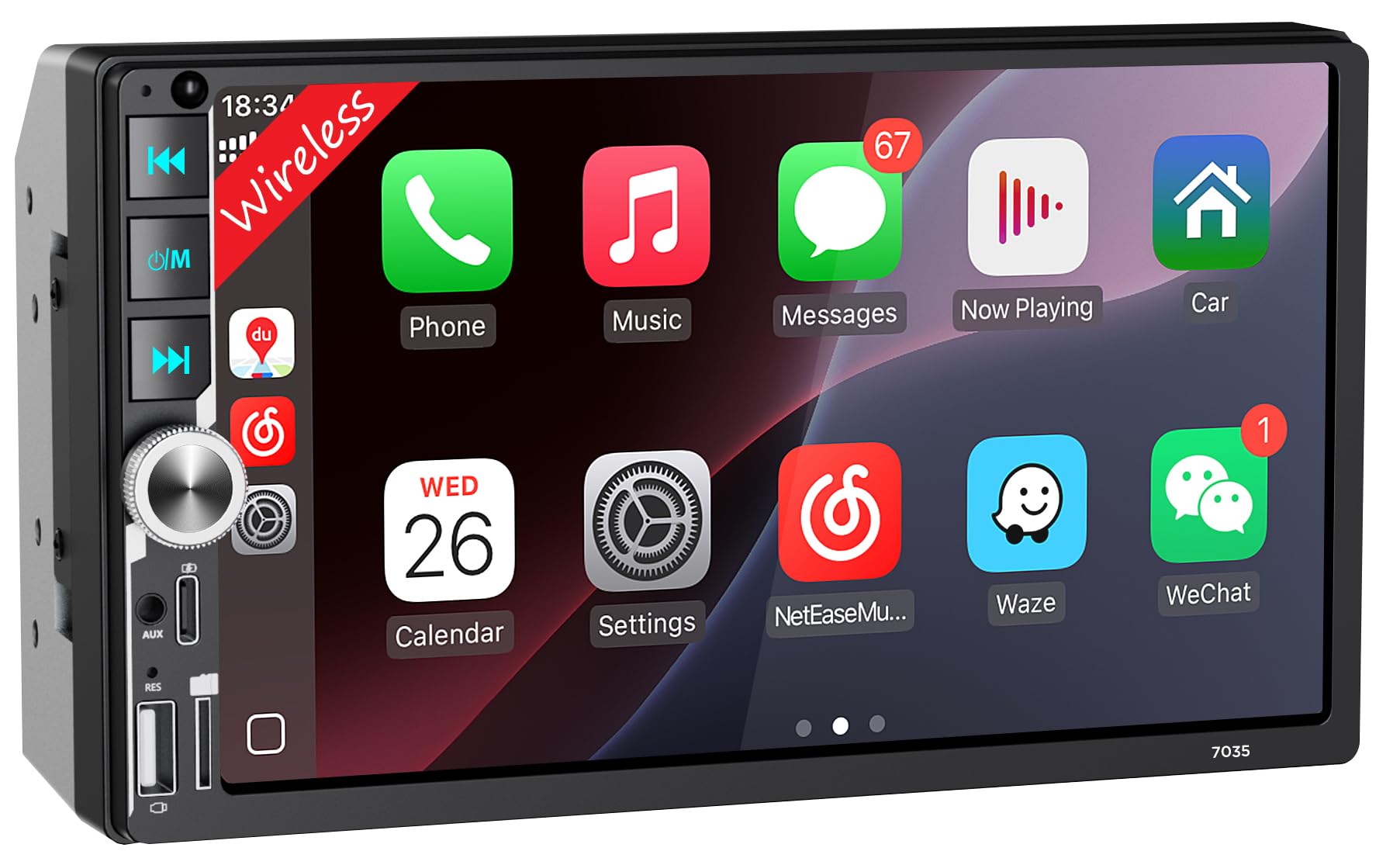 Photo 1 of 7'' Double Din Car Stereo with Upgraded Wireless Apple Carplay & Android Auto, 240W Powerful Sound, Bluetooth Handsfree, RDS/FM/AM Reiceiver, USB Type-C Charge/AUX/TF Full Ports, Touchscreen Radio