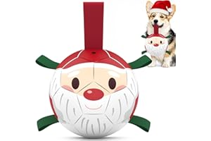 QDAN Christmas Dog Balls with Straps, Soccer Ball for Dogs for Small Medium Breed, Tug Toys for Dog Birthday, 6 Inch Outdoor Dog Toys for Fun