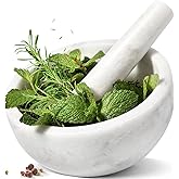 Koville Marble Mortar and Pestle Set, 7"-4 Cups Grinder Bowl for Guacamole, Salsa, Pill Crusher, Spice, Herb, Garlic, Nut, He