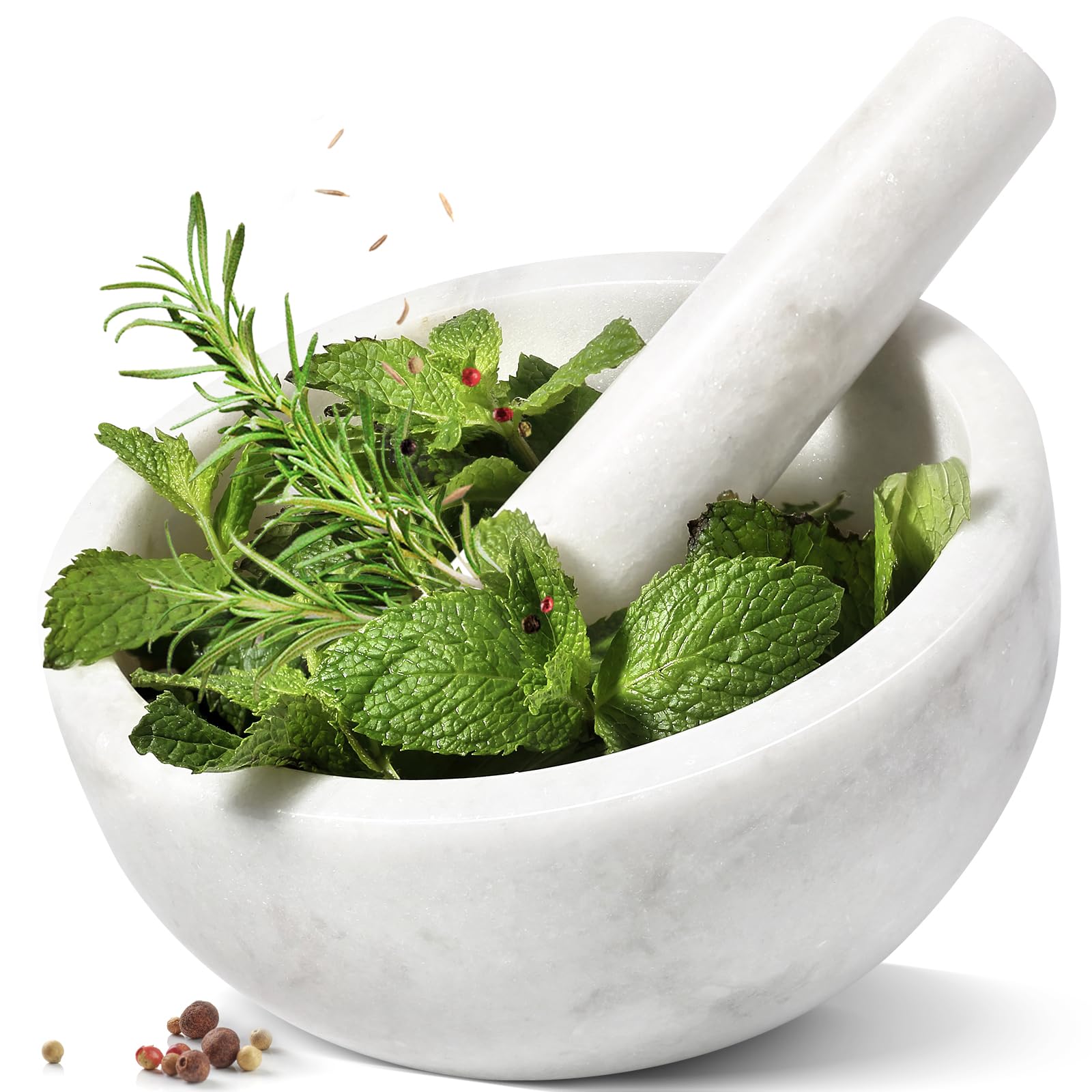 Photo 1 of Koville Marble Mortar and Pestle Set, 7"-4 Cups Grinder Bowl for Guacamole, Salsa, Pill Crusher, Spice, Herb, Garlic, Nut, Heavy Duty Grinder for Kitchen(Namib Fantasy)