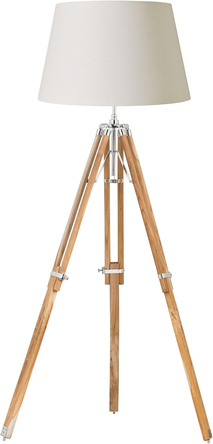 Endon Tripod base only floor 60W Teak wood & bright nickel plate, Teak Wood and Bright Nickel Plate
