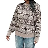 MakeMeChic Women's Ugly Fair Isle Oversized Sweater Crew Neck Long Sleeve Retro Vintage Pullovers Tops
