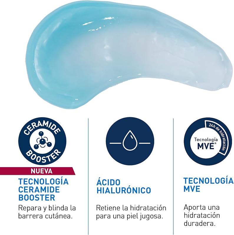 Water Gel Hidratante Ácido Hialurónico de CeraVe para una hidratación con efecto PLUMP, con 3 ceramidas idénticas a las de la piel, ácido hialurónico, niacinamida y cobre PCA, 48g