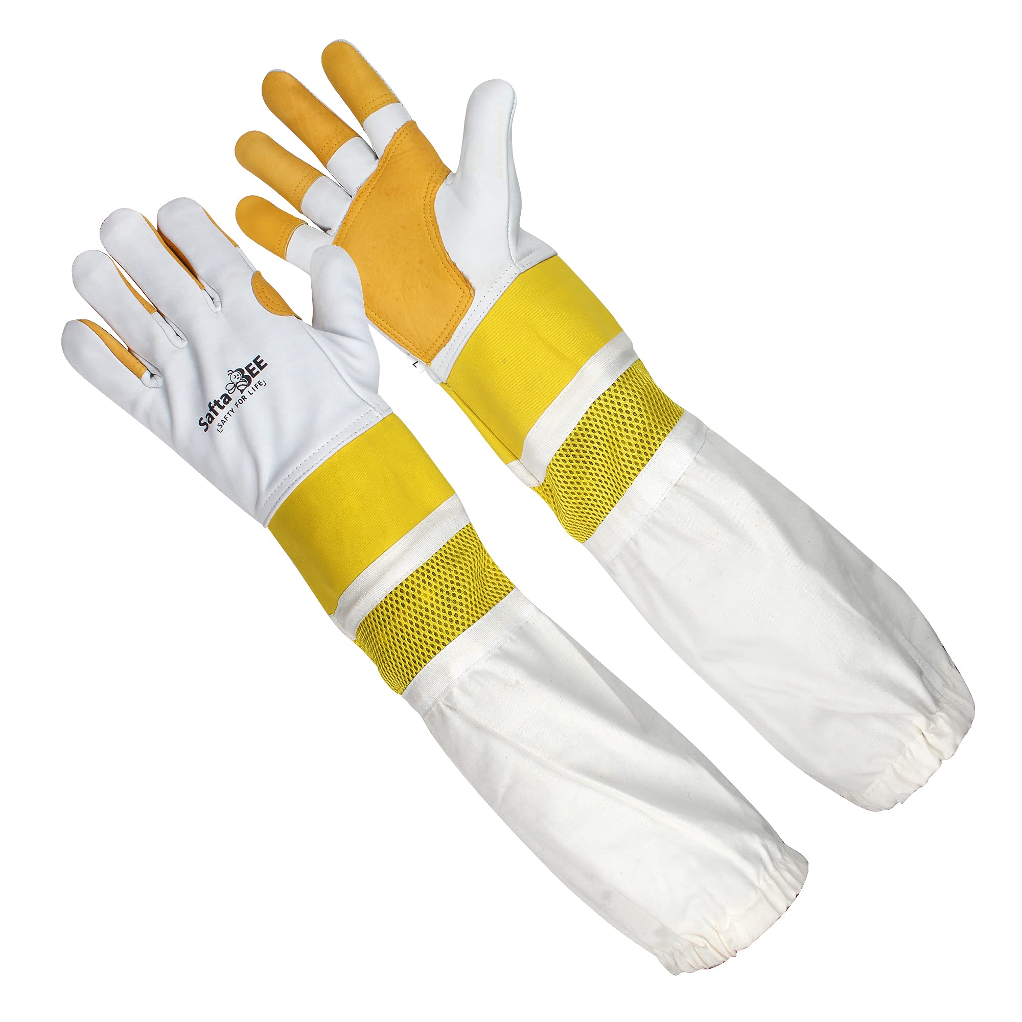 SAFTA Premium Quality Leather Beekeeping Gloves, Bee keepers Gloves for Professionals, Ventilated Long Sleeves, Elastic Cuffs Sting Proof Bee Glove, Thorn proof Gardening Work Gloves. XS to3XL (S)