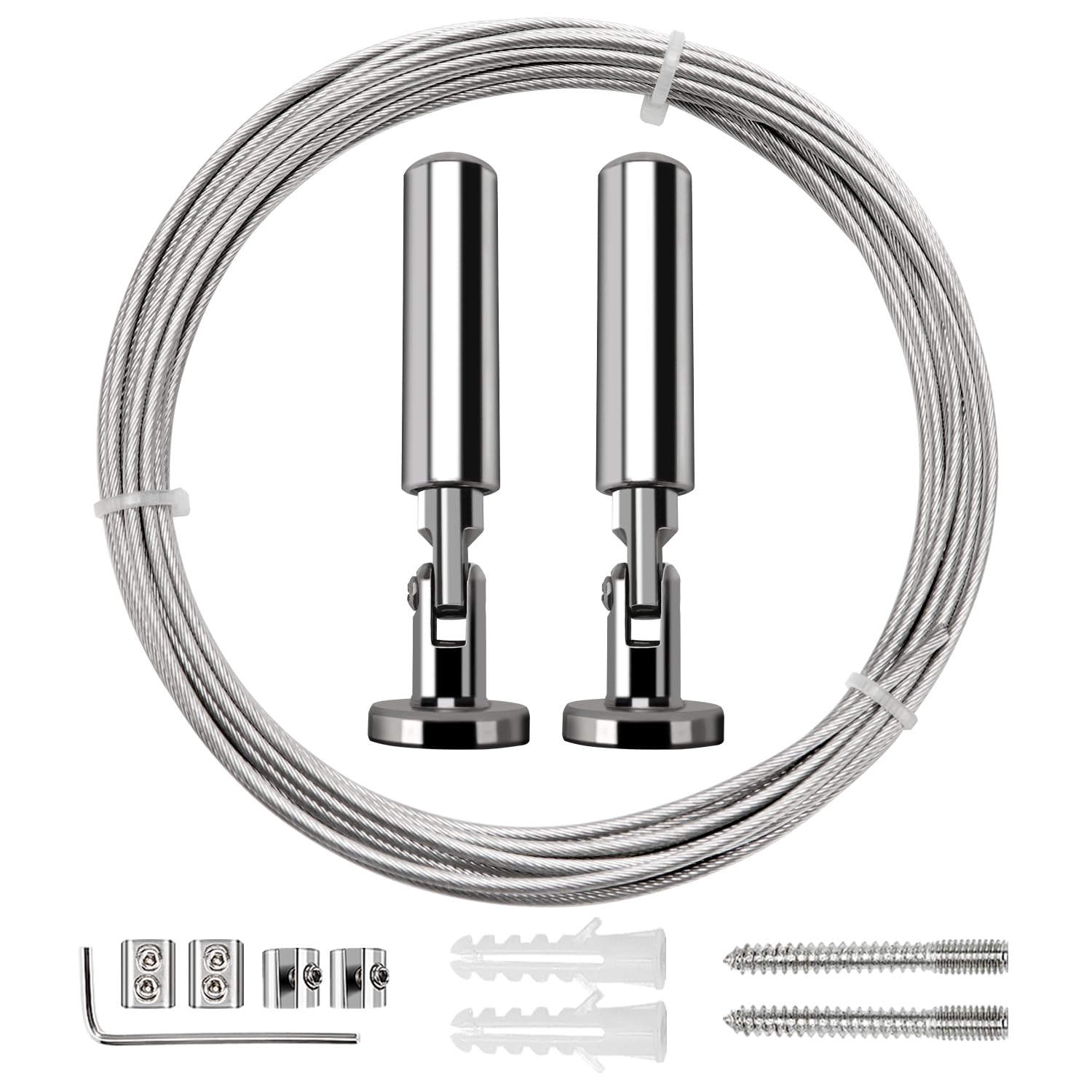 YIXISI 5m Wall Mount Curtain Rod Set, Hanging Wire Curtain Drape Rod, for Light/Lamp Photos Art Projects Clothesline (Silver)