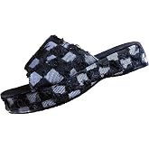 Women's Denim Cloth Heckered Pattern Platform Slides Vintage Thread Edge Open Toe Slip On Comfortable and Non-Slip Slide Boho Sandals