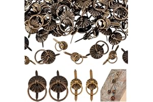 PH PandaHall 80pcs 2 Styles Metal Brad Fasteners with Pull Rings, Mini Pull Ring Handle Jewelry Drawer Pull Ring Brad Handles for Journal Paperback Book Albums Scrapbooks Jewelry Box, Antique Bronze
