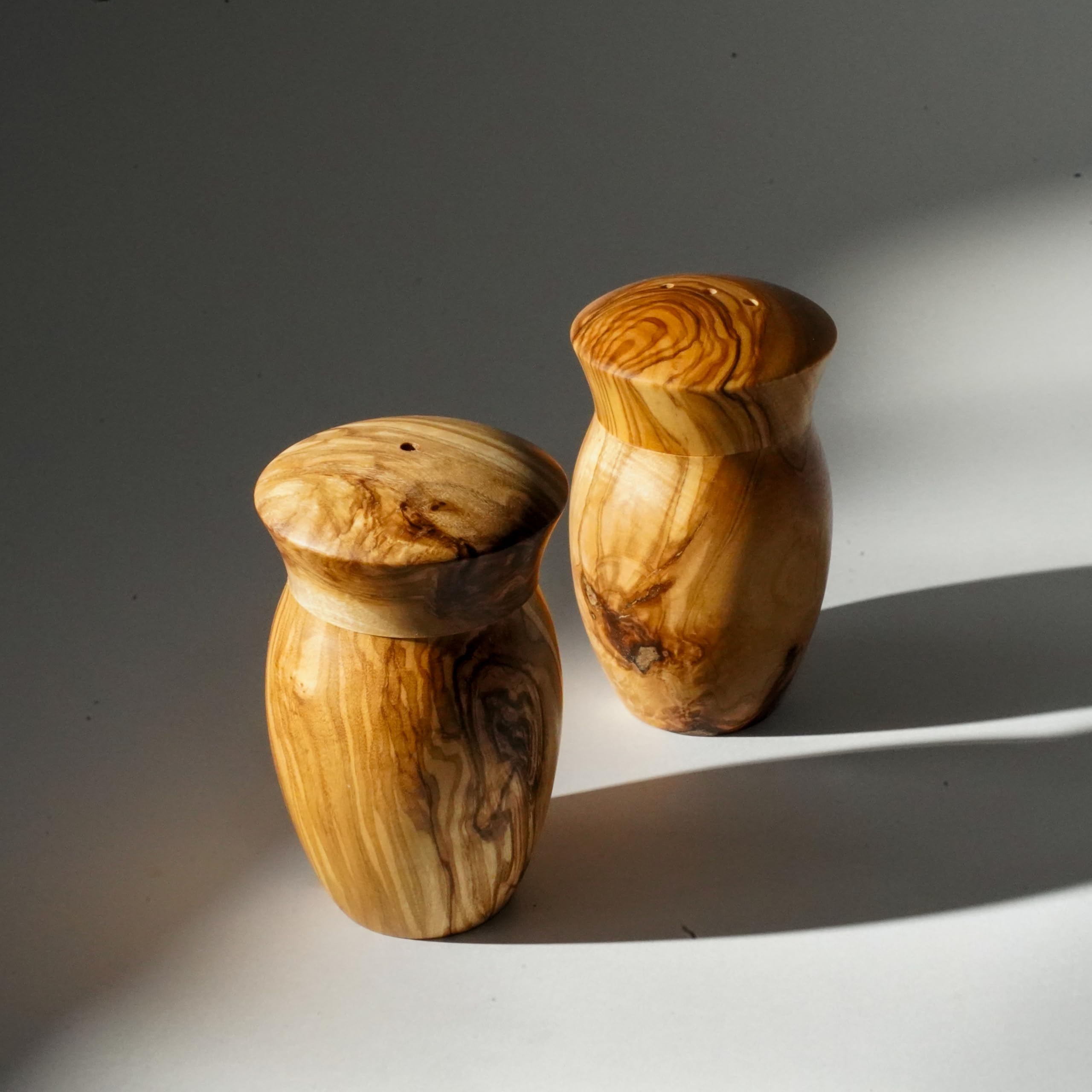 Handmade Olive Wood Salt and Pepper Shakers Set of 2-100% Natural Salt and Pepper Pots - 8.5 x 5.5 cm Pepper and Salt Shakers Capacity 30g – by Ezo.Home