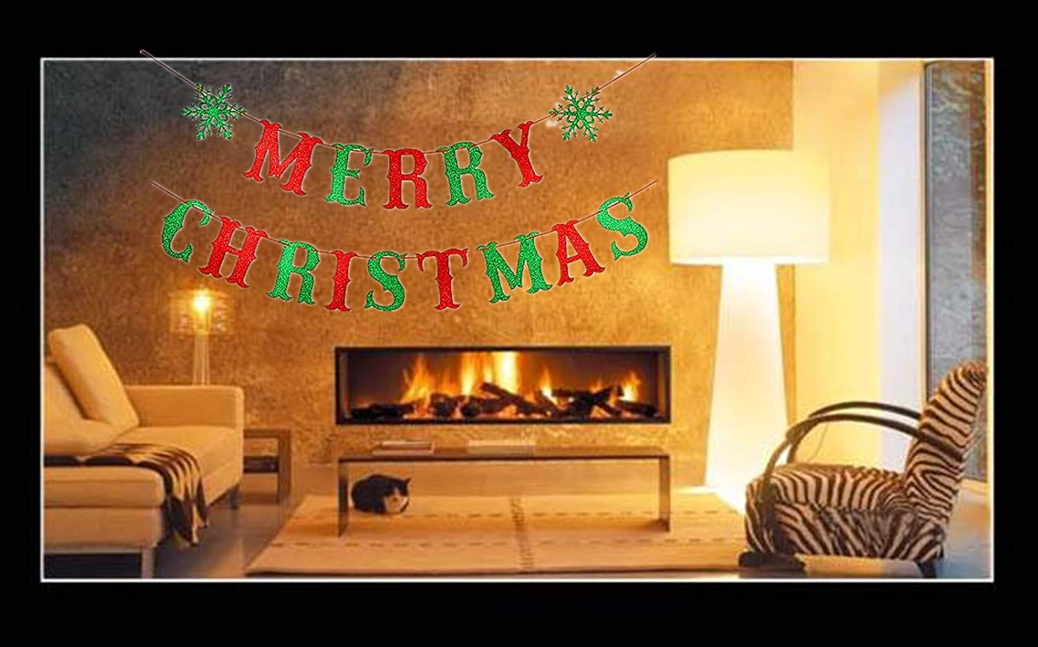 bng-bng Merry Christmas Bunting Banners Reindeer Garland Bunting Santa Sleigh Banner Decorations Glitter Hanging for Christmas Party Decorations Supplies Photo backdrop Red Green - Image 4