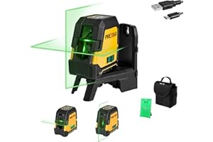 PREXISO Laser Level Self Leveling, 100 Ft Rechargeable & Selectable Green Cross Line Laser Level for Construction, Floor Tile