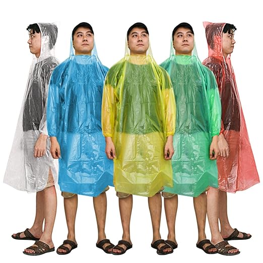 [5 Pack] Impermeables Desechables, Kany Port¨¢tiles para Viajes al aire Libre Con Capucha Poncho Impermeable Emergencia Perfecto para Festivales, Acampadas y Parques