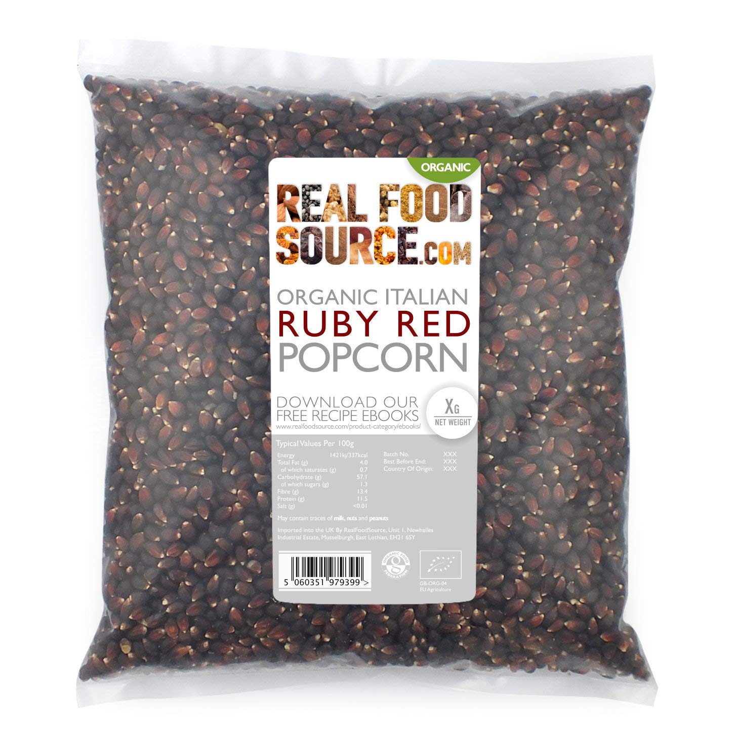 RealFoodSource Certified Organic Ruby Red Popcorn Kernels 500g Amazon