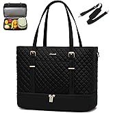 LOVEVOOK Lunch Tote Bag for Women, 15.6 Inch Laptop Work Bag With Lunch Compartment & Large Cup Holder, Lightweight Work Briefcase for Travel, Bussiness, Teacher