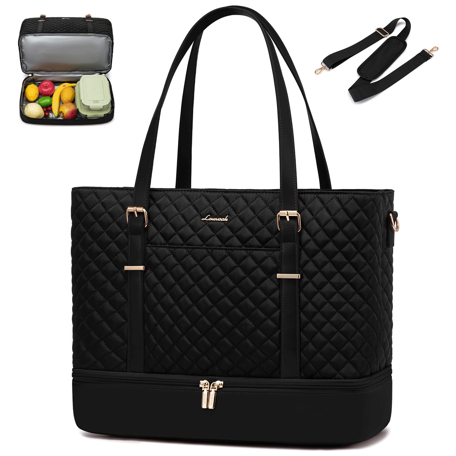 Photo 1 of LOVEVOOK Lunch Tote Bag for Women, 15.6 Inch Laptop Work Bag With Lunch Compartment & Large Cup Holder, Lightweight Work Briefcase for Travel, Bussiness, Teacher
