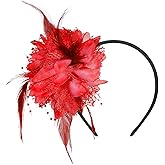 Gjinxi Fascinators Hats for Women, Tea Party Hats with Feather Pearl Veil Headband for Wedding Cocktail Dresses Accessories Carnival