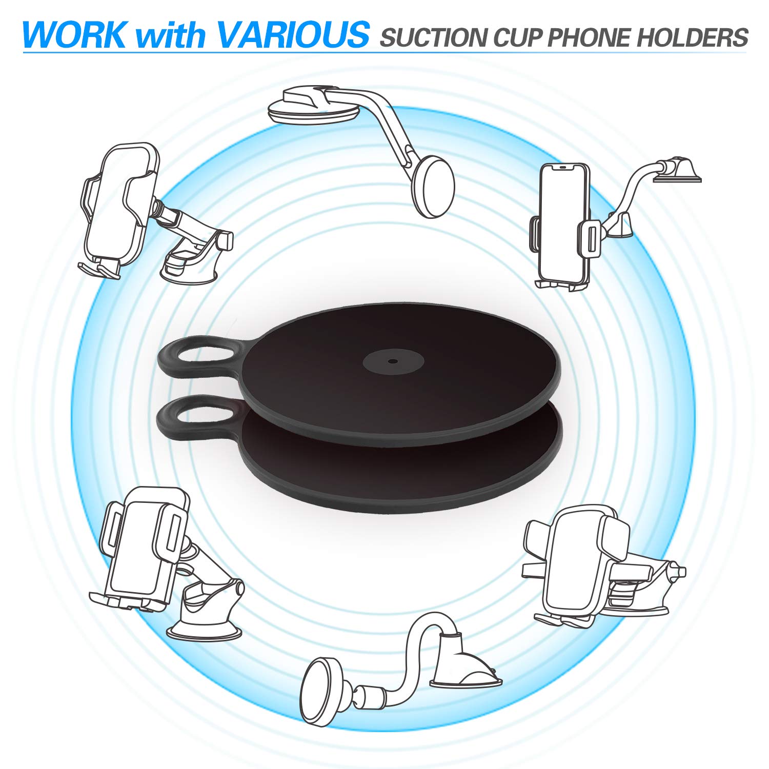 volport Dashboard Pad Mounting Disk for Suction Cup Phone Mount, 2.95in/75mm Sticky Adhesive Disc for Car Dash Cam GPS Holders with 3M Extra Strong Double-Sided Circle Adhesion Replacement Stickers