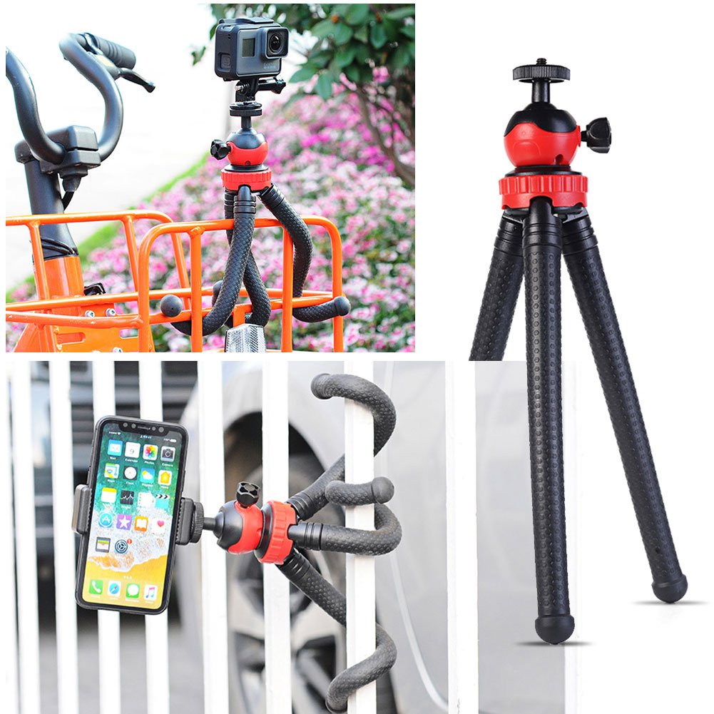 SHiZAK Flexible Ball Head Tripod with Bluetooth Remote Shutter Control, Phone Mount Adapter, Gopro Adapter for Gopro, Camera, Phone, etc.