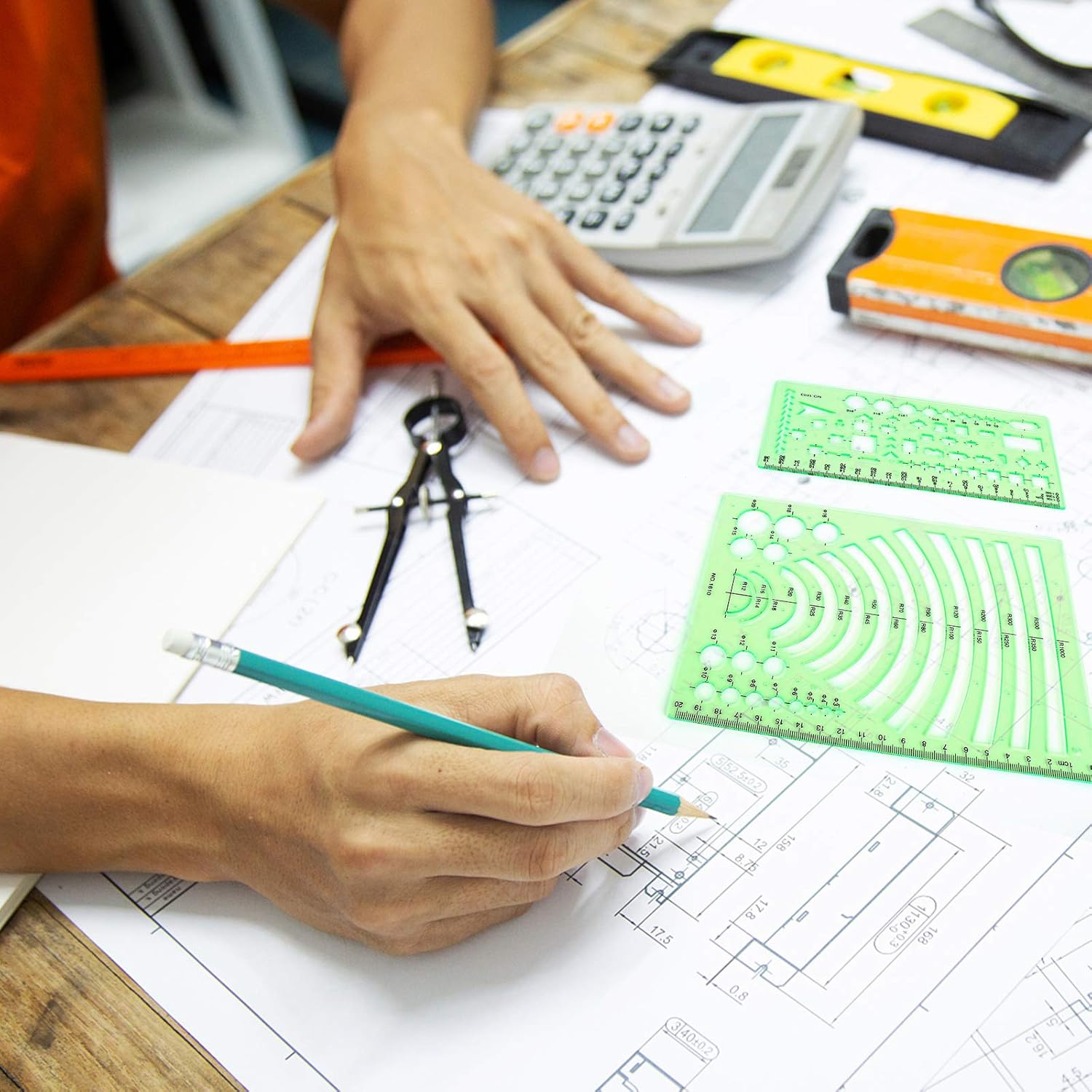 11PCS Geometric Drawings Templates, Drafting Stencils Measuring Tools, BetyBedy Plastic Clear Green Ruler Shapes with a Zipper Bags for Architecture, Office, Studying, Designing and Building : Kitchen & Dining