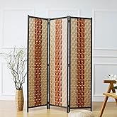 Furnnylane 3 Panel Rattan Room Divider, Beige Orange Folding Privacy Screen | 5.9 ft Tall Privacy Panel, Divider for Room Separation, Freestanding Folding Screen, Rattan Partition Divider for Home Office