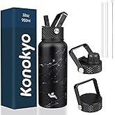 Konokyo 32 oz Insulated Water Bottle Stainless Steel Sport Bottles with 3 Lids,Marble Midnight