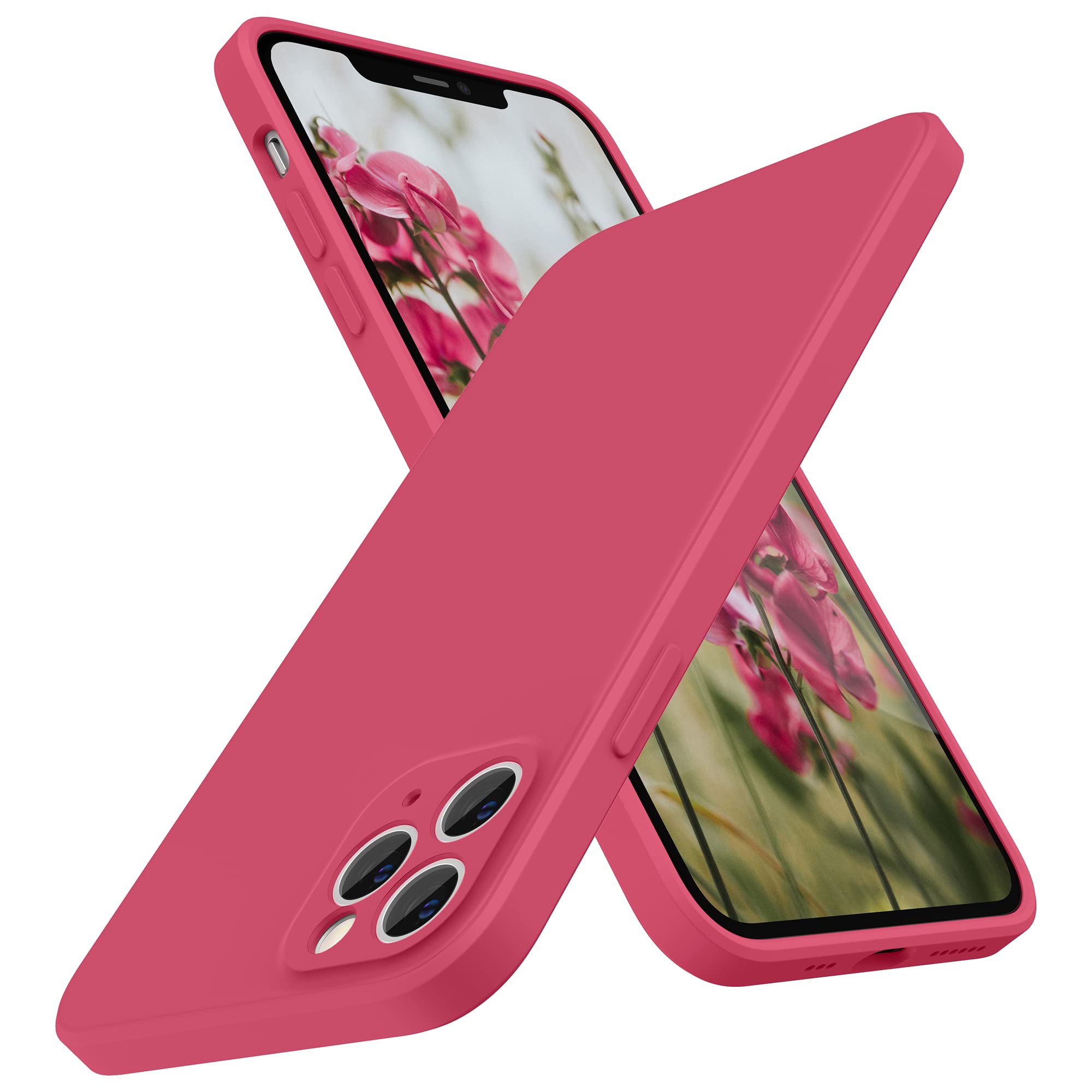 SURPHY Silicone Case Compatible with iPhone 11 Pro Max, Soft Liquid Silicone Shockproof Flat Edge Phone Case (Individual Protection for Each Lens) for iPhone 11 Pro Max 6.5 inch (Hibiscus)