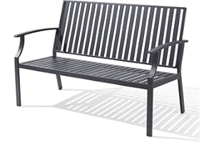Mutaomay Outdoor Bench, 52" Aluminum Frame 3-Person Patio Garden Bench with Anti-Rust, Porch Bench Furniture Memorial Benches for Outdoors Park, Lawn, Deck Weathered 660LBS Weight Capacity