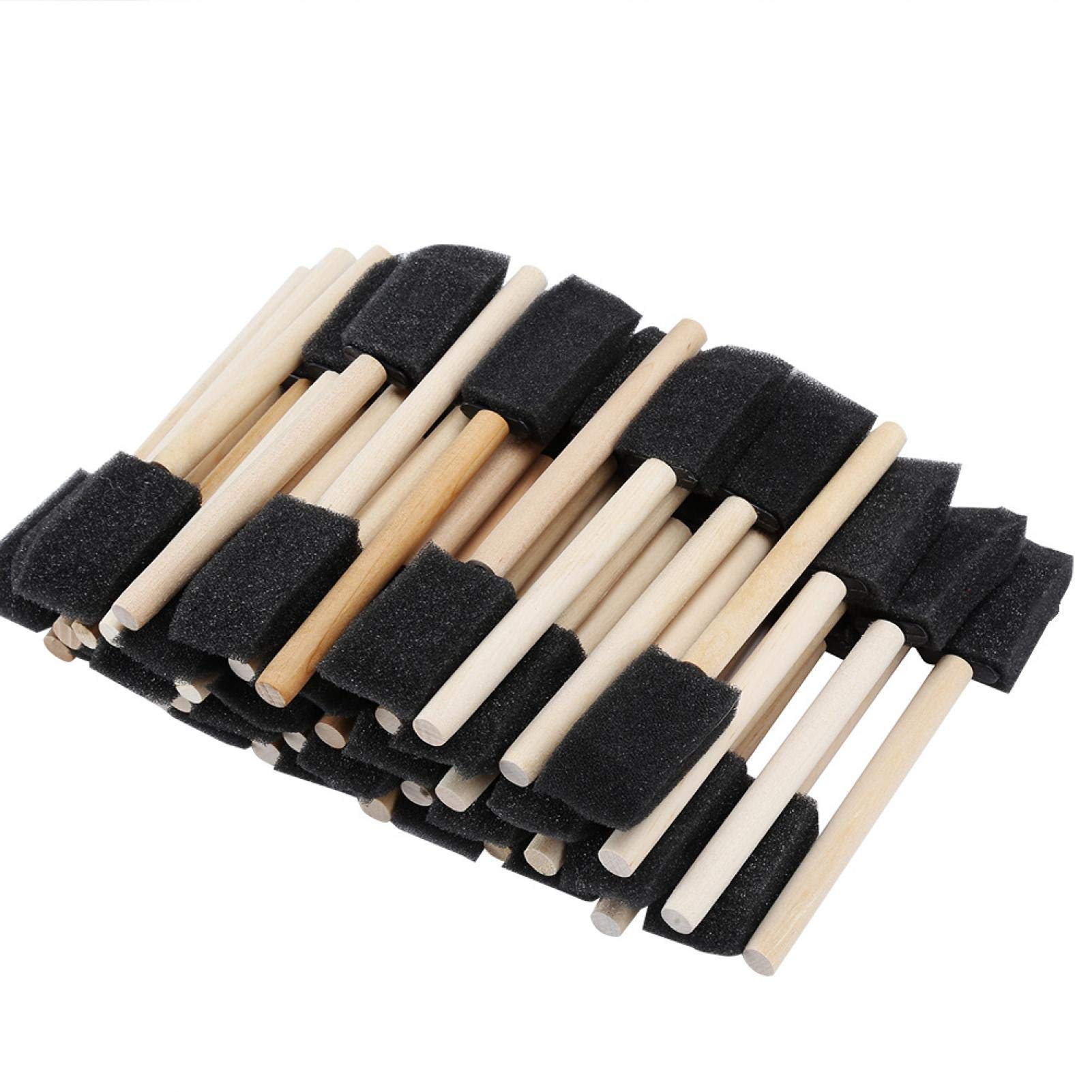 SALUTUYA 50Pcs Foam Sponge Brush, Wood Handle Paint Brush Light Weight Flat Flexible Poly Foam Brush Set Easily Absorb Varnish, Stains and Water‑based Paints